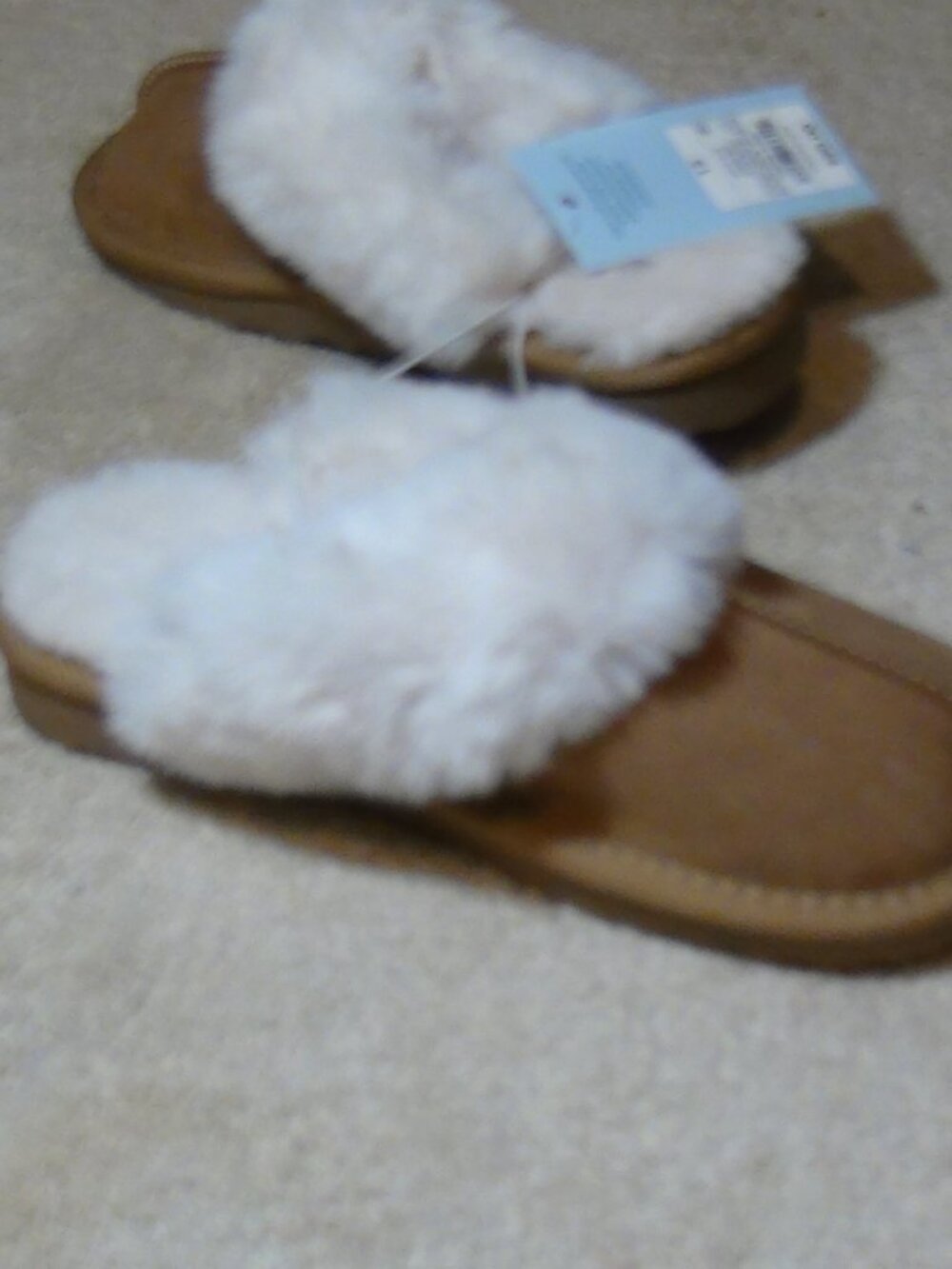 Kids Inez Faux Fur Cuff Scuff Slippers - Cat & Jack Brown 13